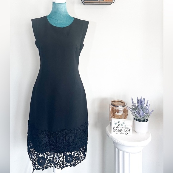 Ann Taylor Black Dress with Lace Hem, Size 6 - Perfect for Any Occasion - Picture 1 of 16